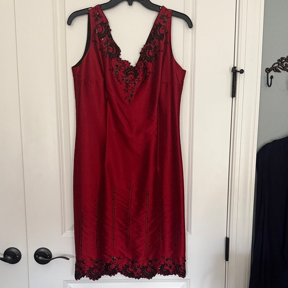 Maggy London Red and Black Lace Dress